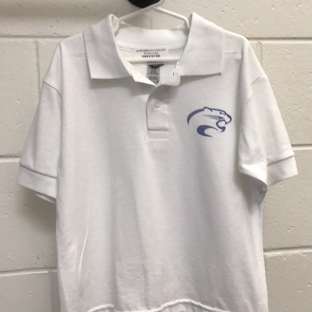 youth gildan s/s white polo
