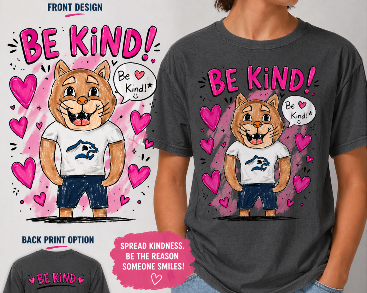 ***Preorder*** 4th Grade Clyde the Cougar Tee – Student Designed “Be Kind” Tee 🐾💖